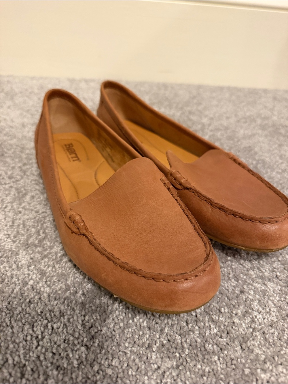 Born Women's Cognac Leather Slip-On Loafers